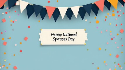 Obraz premium Festive Banner Celebrating Happy National Spouses Day with Colorful Decorations, Perfect for Social Media or Event Promotion