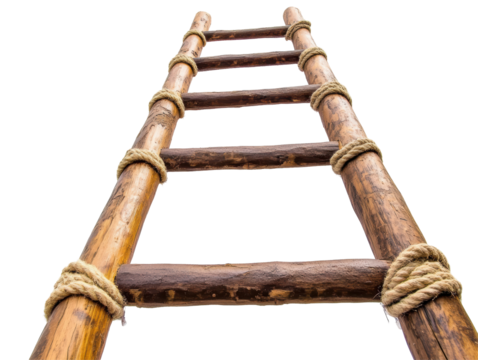 Isolated Wooden Ladder with Rope