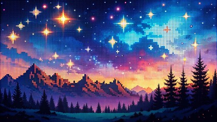 Retro Pixel Starry Night Sky - 8-bit Galaxy Background