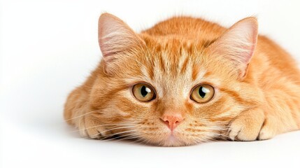 Adorable Ginger Cat Resting on White Background