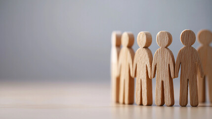 Wooden figure silhouettes representing teamwork and collaboration in modern settings.
