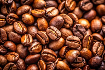 Fototapeta premium Rich Roasted Coffee Beans Texture Background - Close Up View