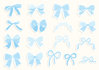 Decorative Blue Bow Sticker. Vector illustration