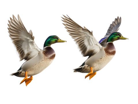 Isolated Two Flying Mallard Ducks