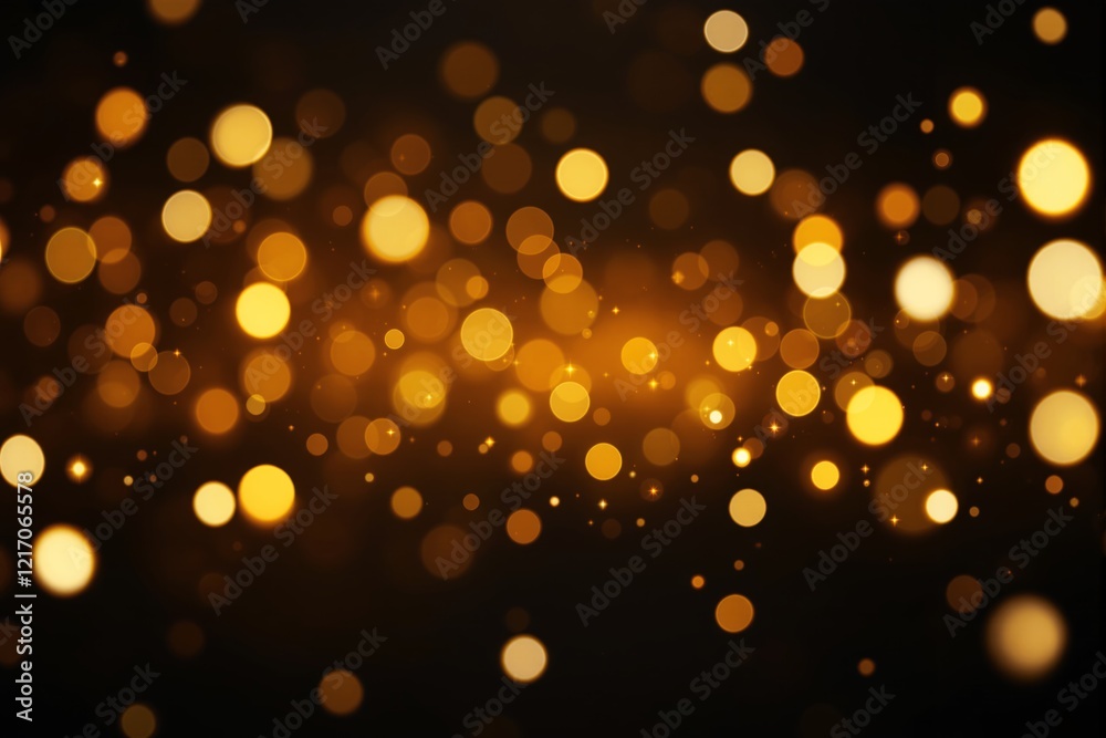Poster Abstract golden light bokeh on dark background.