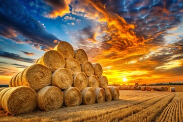 Rural Landscape: Golden Haystacks Against a Dramatic Sky - Architectural Photography