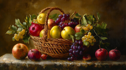 Artistic still life of organic fruits and vegetables 