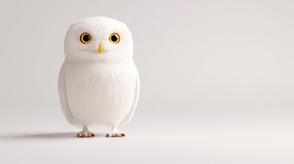 Adorable Fluffy Snowy Owl On White Background