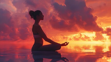 A woman flowing seamlessly into a seated twist under a softly glowing sky, her face serene and reflective