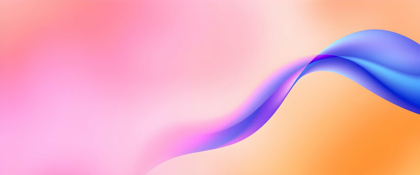 Abstract fluid shape, vibrant blue wave, gradient pink and orange background, smooth curves, dynamic flow, minimalist design, digital art, soft blending, pastel colors, ethereal atmosphere, organic fo
