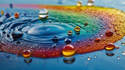 Vibrant Water Droplets Create a Colorful Symphony on a Fluid Surface: Capturing the Beauty of Nature's Artistry