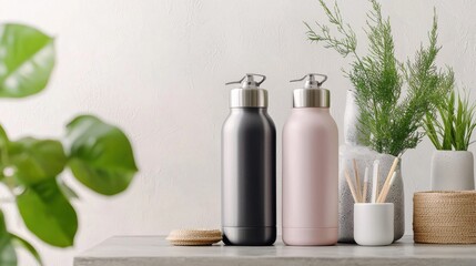 Elegant Minimalist Insulated Bottles in Pink and Gray Tones for Sustainable