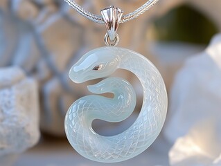 Elegantly Carved Jade Snake Necklace