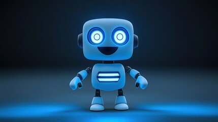 Cute Blue Robot Character with Bright Eyes and Friendly Smile