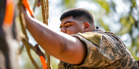 Close-up of Soldier Ascending Rope Obstacle