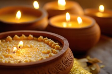 Obraz premium A close-up shot of a delicious meal lit by soft candle glow