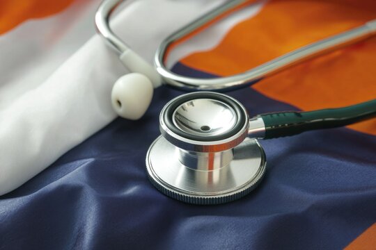 A medical tool used to listen to heartbeats lying on top of a national symbol