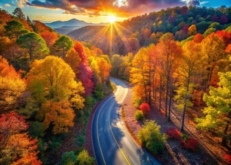 Obraz premium Scenic Tennessee Forest Road: Autumn Colors & Winding Path