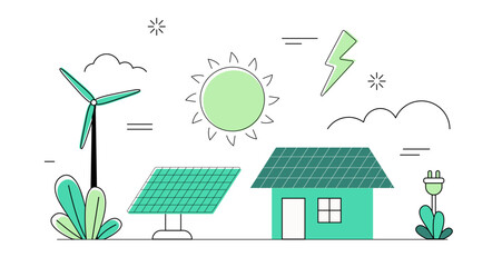Green Energy Vector Illustrating concept Sustainable Solar and Wind Power Solutions for Homes