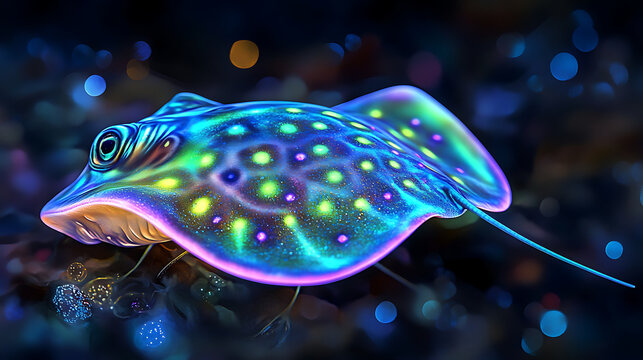 Bioluminescent Ray in the Deep Ocean