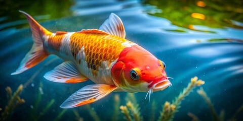 Fototapeta premium Serene Koi Portrait: Vibrant Japanese Fish in Pond