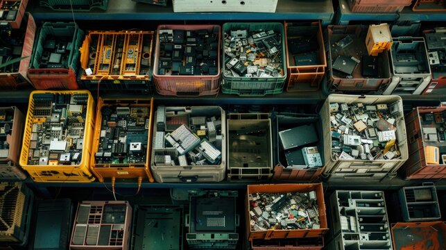Heap of outdated monitors and electronic devices. Emphasizing e-waste management, technology recycling, and sustainability. Great for ecological content.