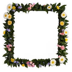 Isolated frame from spring flowers for greeting card or photo 