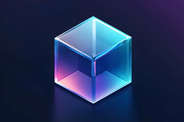 Reflective 3D Glass Cube with Gradient Colors