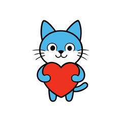 Obraz premium cat with heart cat, animal, kitten, cartoon, illustration, vector, love,