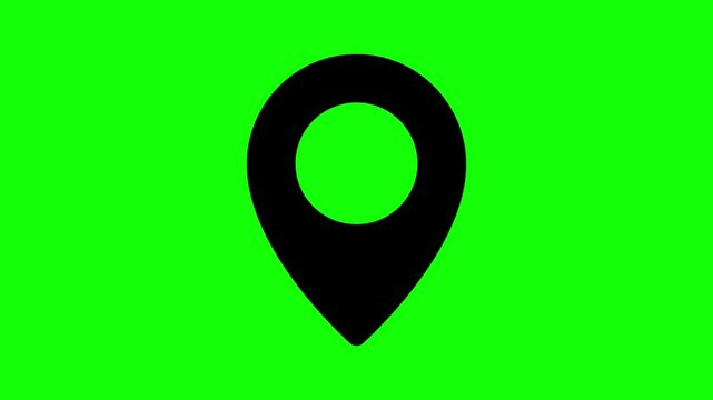 pointer on a Green screen background, representing navigation and location, with a design that includes a map pin, marker, and a circle symbol