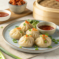 chinese food dumplings with sauce