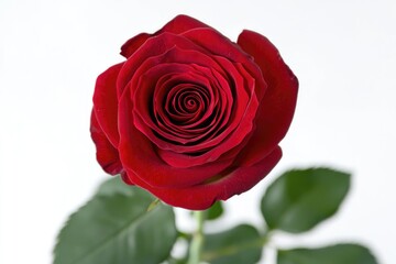 Fototapeta premium A close-up shot of a vibrant red rose surrounded by lush green leaves