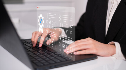 Businessman online certificate e-learning technology document marketing evaluation concept