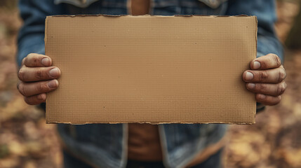 A blank sheet of cardboard that a person holds is ready for any custom message or design to add lettering, announcements, advertising or designs