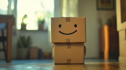 box with a drawing of a smiley face inside a house