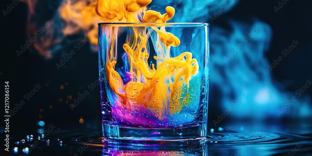 Wall mural Glass of liquid with a rainbow colored mist coming out of it