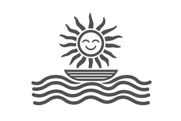 Fototapeta premium Smiling Sun on a Boat Sailing Gently on Calm Waves: A Serene Summer Day Illustration