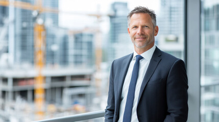 Confident Businessman in Urban Construction Background