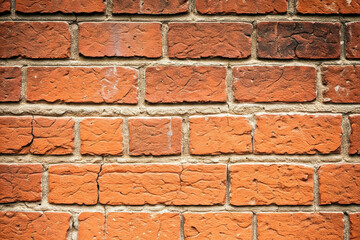 Obraz premium A close-up of a brick wall with red bricks and white mortar