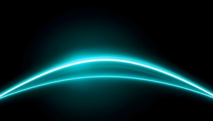 Fototapeta premium Glowing curved cyan line, dark background, digital horizon, futuristic, neon aesthetic, abstract minimalism, sci-fi atmosphere, sleek design, luminous arc, cosmic edge, ethereal glow, space-inspired, 