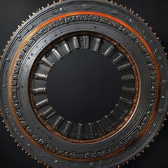Fototapeta premium A metallic belt filled with metal projectiles in a circular pattern , ammo belt full of bullets isolated, projectile storage device, cylindrical container