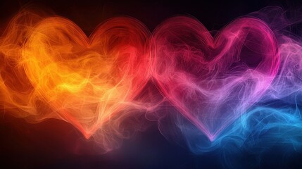 Obraz premium Abstract Digital Art of Two Hearts Merging into One with Colorful Smoke Effects