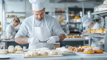 Professional Baker Preparing Fresh Pastries in a Modern Bakery