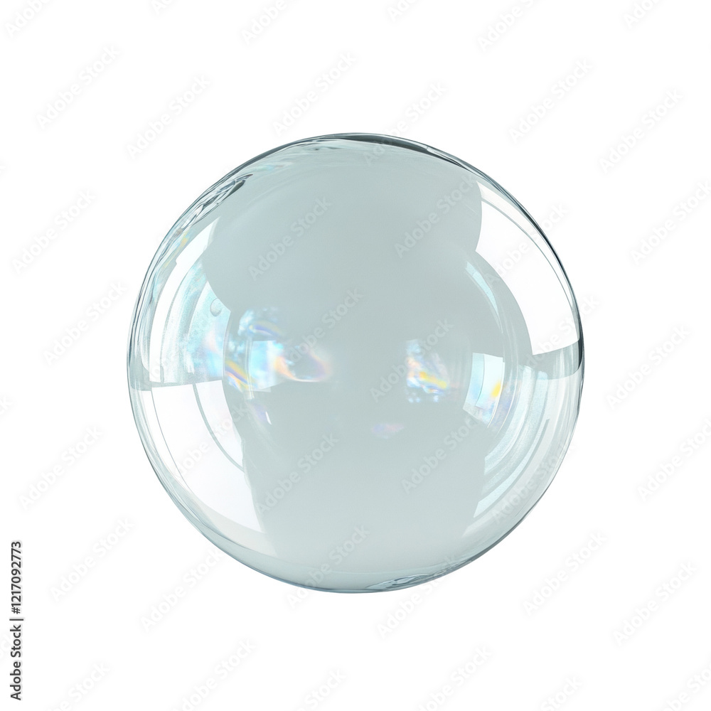 Poster the image shows a single, large, translucent sphere with iridescent reflections on a black backgroun