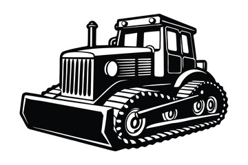 Naklejka premium Vintage bulldozer silhouette vector art illustration.eps