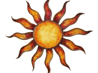Isolated Decorative Red and Gold Sun