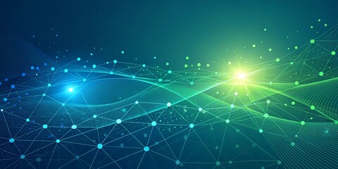 Fototapeta premium abstract digital network background featuring interconnected glowing nodes and lines, forming a futuristic grid. Use vibrant shades of green and blue with a gradient effec (12)