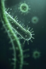 Fototapeta premium Macro shot of various microbes and virus cells under a microscope, showcasing intricate details and structures of these microorganisms.