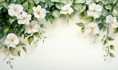 Serene watercolor jasmine vines delicate white blossoms tranquil floral arrangement