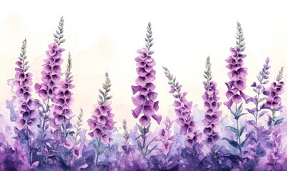 Naklejka premium Serene watercolor foxgloves in purple hues delicate and elegant floral arrangement